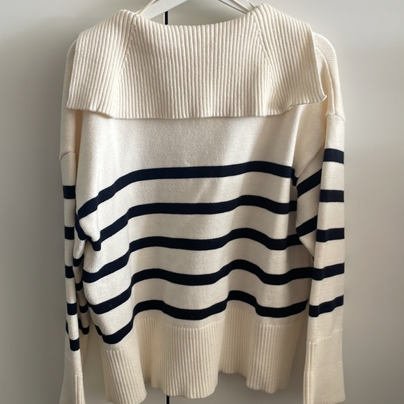ZARA | Ecru Blue Striped Knit Polo Sweater - Picture 7 of 8